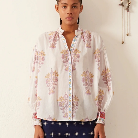 Alix of Bohemia boho Kiki Pastis button down embroidered shirt blouse - Small - Picture 1 of 8